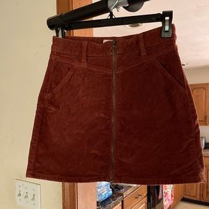 Brown corduroy short zip up skirt